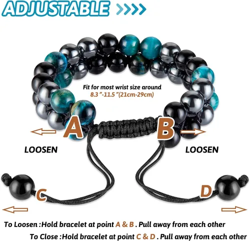 Vista 5 de MIDON - Pulsera de ojo de tigre, pulsera de triple protección para hombres y mujeres, hecha a mano, cuentas de ojo de tigre, hematita y obsidiana