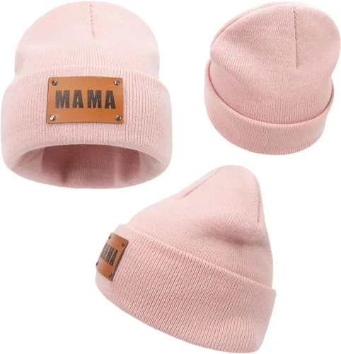 Vista 16 de Gorro para padres e hijos,Madre y bebé hija/hijo gorro de punto cálido de invierno,Gorro suave para niños
