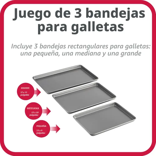 Vista 2 de GoodCook Everyday - Juego de 3 bandejas de acero al carbono antiadherentes para hornear, pequeñas de 13 x 9 pulgadas, medianas de 15 x 10 pulgadas