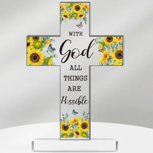 Vista 10 de Regalos Cristianos de Acrílico Chunful para Mujer y Hombre Cruz de Jesús Religiosa y Decorativa con Versículos de la Biblia y Oraciones Cruz