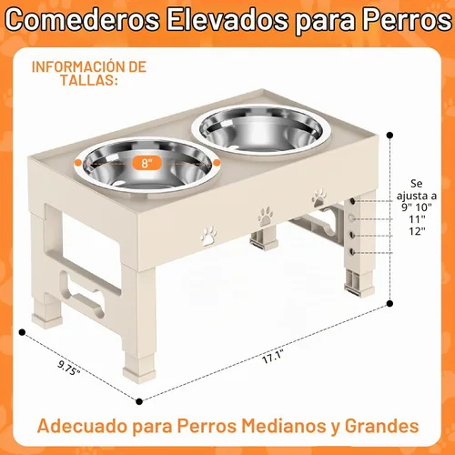 Vista 5 de LAKIPETN Tazones elevados para perros con 2 cuencos de acero inoxidable, soporte elevado para comida para perros, 5 alturas ajustables