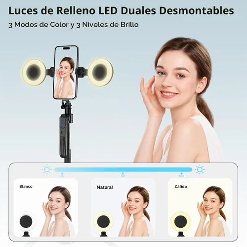 Vista 3 de Trípode de seguimiento automático de cara de 70.9 pulgadas para iPhone con luz, rotación de 360 grados que sigue tu movimiento, trípode de teléfono