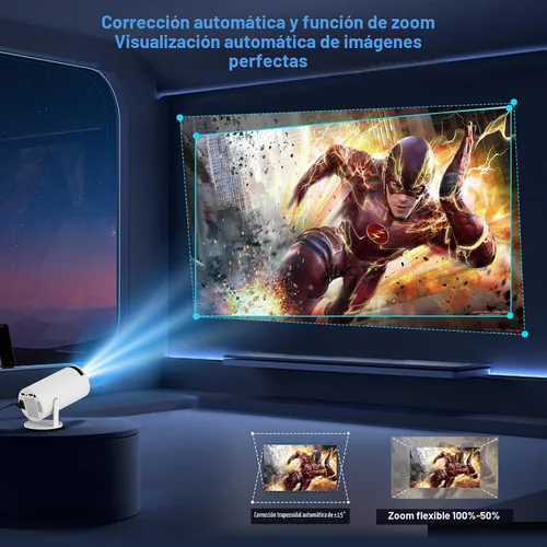 Vista 3 de Mini proyector, proyector portátil 1080P 4K, proyector inteligente con corrección trapezoidal automática, Wifi6 y Bluetooth, proyector de película