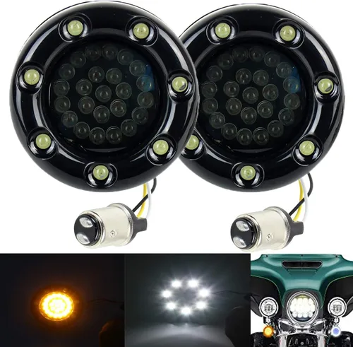 Vista 9 de ZYTC Señales de giro LED de 2 pulgadas con luz de funcionamiento caso ámbar estilo bala frontal 1157 LED kit de señal de giro luz ámbar