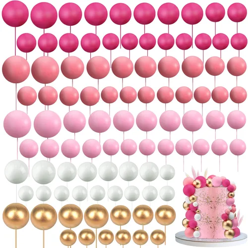 Vista 25 de 108 piezas de decoración de bolas para tartas, decoración de cupcakes, globos de espuma para tartas de bricolaje para bodas, aniversarios, blanco
