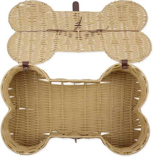 Vista 3 de Bone Dry Pet Storage Collection - Cesta de juguetes, tamaño mediano, 21 x 13 x 8 pulgadas, mimbre de plástico beige