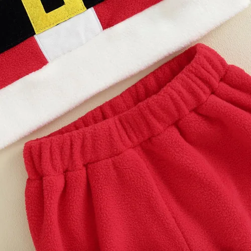 Vista 6 de Amnnchya Traje de Navidad para bebés, niños y niñas, disfraz de Papá Noel, para recién nacidos, chaqueta de felpa de lujo, conjunto de pantalones