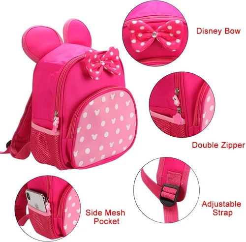 Vista 2 de Pequeñas mochilas rosas para niñas pequeñas con orejas de ratón de dibujos animados mochila de viaje para niños mochila preescolar para bebés Rosado