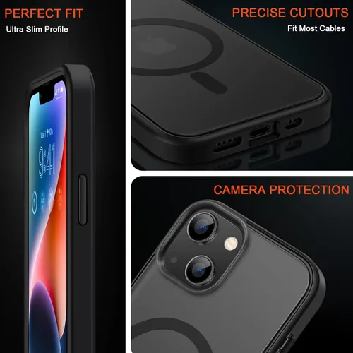 Vista 6 de TENDLIN Funda magnética compatible con iPhone 14 [compatible con MagSafe] translúcida mate parte trasera dura con parachoques de silicona suave