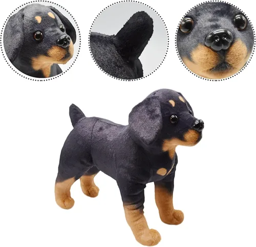 Vista 5 de Juguete realista de peluche para perro Rottweiler, juguete de peluche de simulación, súper realista, los perros negros actúan como verdaderos