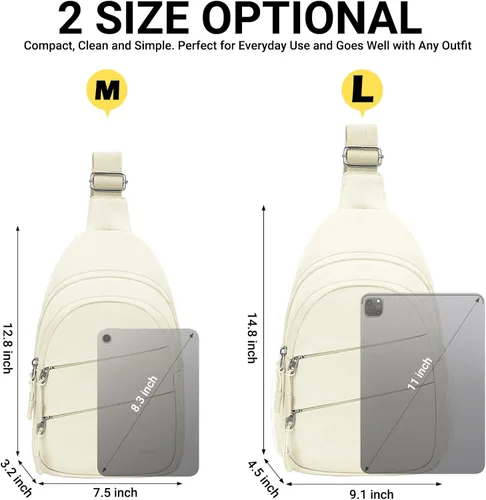 Vista 7 de Tuwubi Bolsos cruzados para mujer, bolsa para hombres, mochila pequeña de senderismo antirrobo, ligera para viajes al aire libre (M, beige)