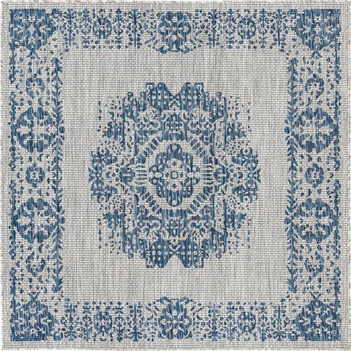 Vista 39 de Unique Loom Alfombra de la colección tradicional para exteriores, desgastada durante el tiempo (octágono de 5 pies y 3 pulgadas, azul/gris)