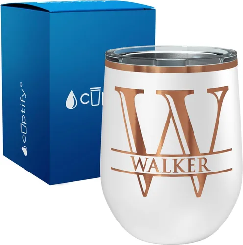 Vista 30 de Vaso personalizado de regalo de cumpleaños para mujeres y hombres, con monograma de escritura dividida, inicial y nombre grabado en negro, taza
