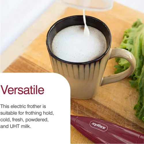 Vista 5 de Zyliss Varita espumadora de leche eléctrica de mano, mezclador de bebidas versátil, espumador para café, capuchinos, lattes o batidos para una