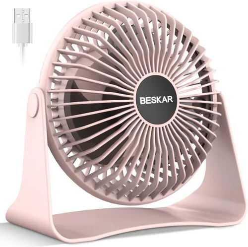 Vista 10 de BESKAR Ventilador de escritorio pequeño USB, ventiladores portátiles con 3 velocidades de flujo de aire fuerte, funcionamiento silencioso y rotación