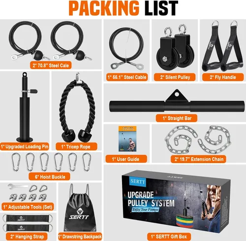 Vista 2 de Sistema de polea de cable de peso SERTT para gimnasio, accesorios actualizados de polea de cable para tracción LAT, flexión de bíceps, tríceps