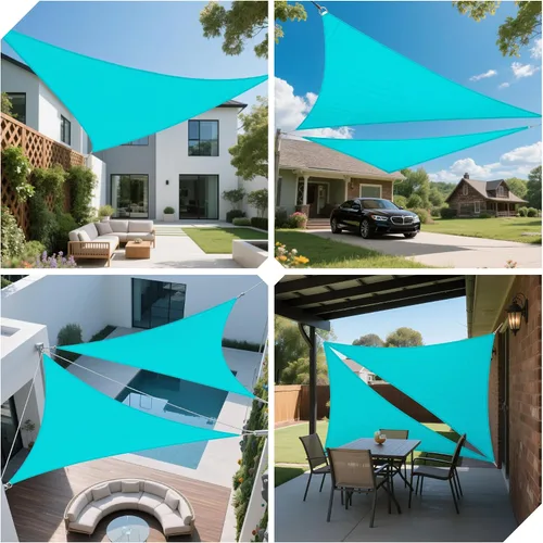 Vista 6 de Toldo tipo vela triangular de 5 x 5 x 7.1 pies, impermeable, resistente, bloqueo de luz solar para patio al aire libre, pérgola, jardín (turquesa)
