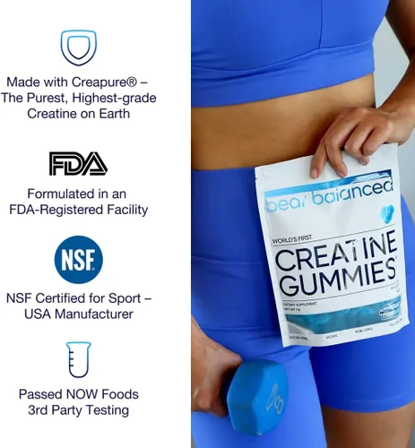 Vista 4 de Bear Balanced Gomitas de Creatina para Hombres y Mujeres - Creapure® Creatina Monohidrato, L-Teanina, L-Tirosina y B12 para el Crecimiento Muscular
