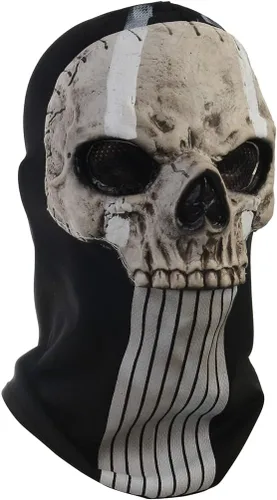 Vista 2 de RRANYF Máscara espeluznante de calavera fantasma de Halloween para hombres adultos casco de látex realista juego de esqueleto aterrador