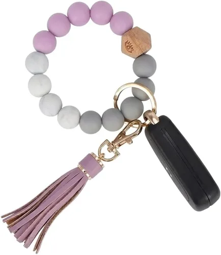 Vista 14 de BIHRTC - Pulsera/llavero para enganchar las llaves del auto, brazalete con cuentas de silicona para mujer Rosado (12mm Pink)