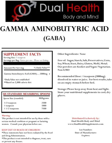 Vista 2 de Pure GABA (500 gramos (1.1 lb)) Ácido gamma aminobutírico en polvo suplementos a granel