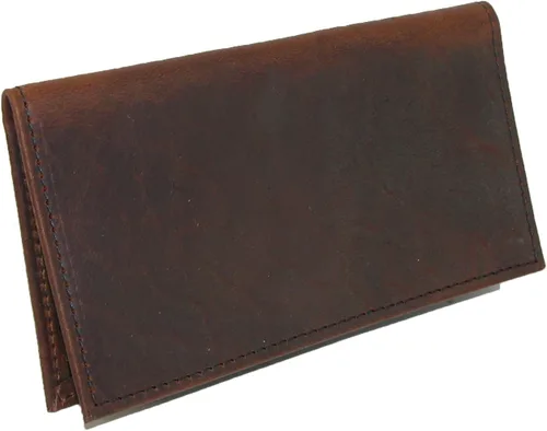 Vista 2 de Boston Leather Funda unisex de piel de bisonte texturizado para chequera, Pecan oscuro, Vintage