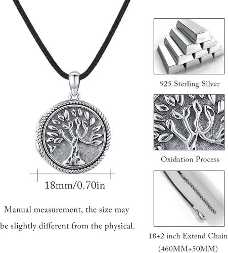 Vista 3 de Collar con medallón de árbol de la vida de plata de ley 925 redondo que sostiene fotos, colgante de foto del árbol de la vida, joyería regalos
