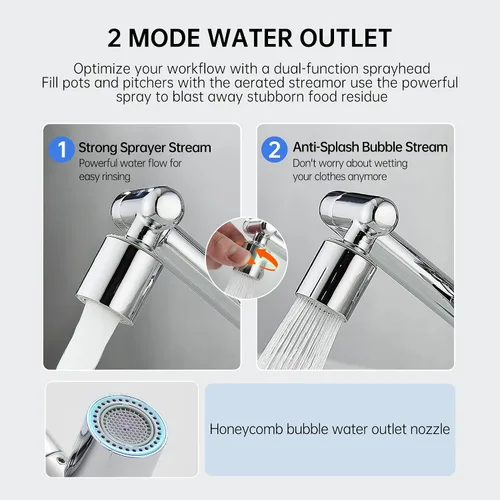 Vista 4 de YYKBZ 1440° Extensión de Filtro de Agua Giratoria para Lavabo Aireador, 2 Modos Giratorios para Lavado de Cara y Ojos en Baño/Cocina, Extensión