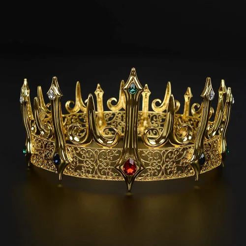 Vista 4 de Eseres Corona de rey dorado para hombre, disfraz de coronas de cumpleaños, decoración de pastel de cumpleaños