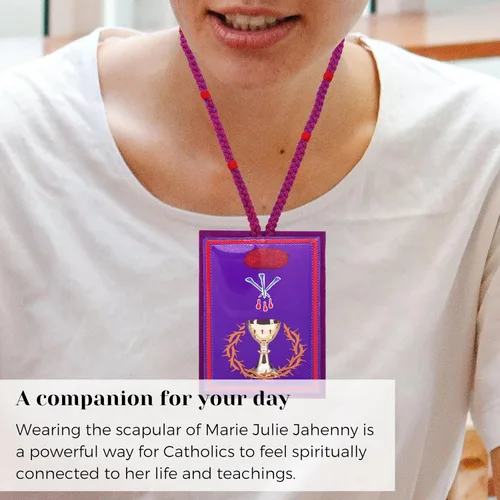 Vista 6 de Tierra Espirituosa Escapulario Púrpura Católica Marie Julie Jahenny de Bendición y Protección Cruz del Perdón y Medalla de Nuestra Madre de Buena