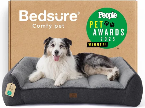 Vista 19 de Bedsure Cama ortopédica para perros de tamaño mediano, camas extra gruesas de apoyo para perros medianos con funda impermeable lavable, cómodo sofá