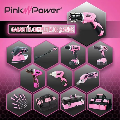 Vista 6 de Pink Power, taladro eléctrico de 4,8 Volt, recargable, juego de desarmadores con nivel de burbuja. Destornillador pequeño con mango pivotante
