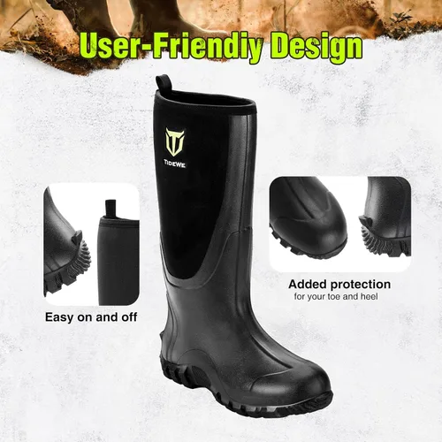 Vista 4 de TIDEWE Botas de goma para hombres, multitemporada, botas de lluvia impermeables con vástago de acero, botas de neopreno de 0.236 pulgadas