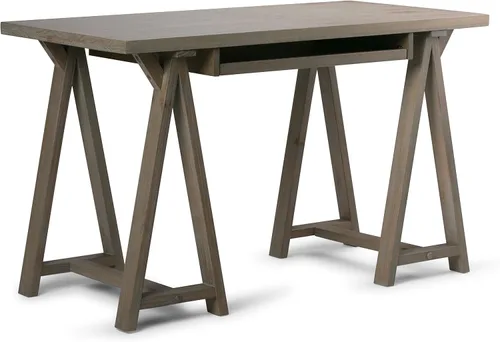 Vista 39 de Simpli Home - Sawhorse - Mesa de centro, color castaño oscuro., Pino, Distressed Grey