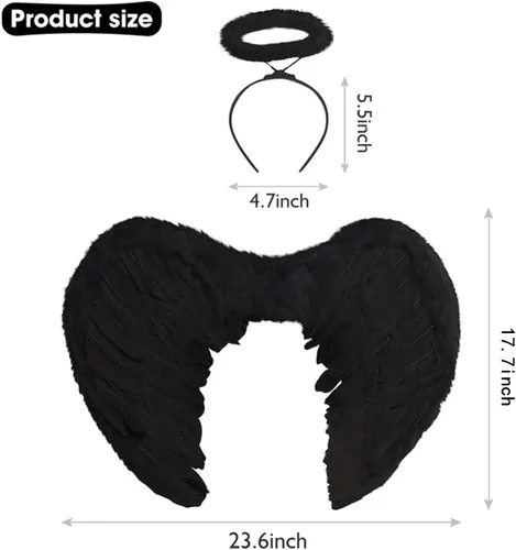 Vista 6 de Halloween Angel Wings for Women, Angel Wings and Halo for Adult Girls Halloween Costumes for Dress Up Cosplay Party Favors
