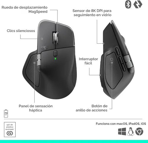 Vista 14 de Logitech MX Master 4 Ratón inalámbrico ergonómico con Hápticos - Grafito