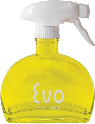Vista 2 de Evo - Pulverizador de aceite de vidrio, sin aerosol para aceite de oliva, aceites de cocina y vinagres, morado, capacidad de 6 onzas, para asar
