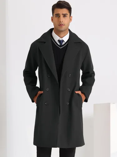 Vista 2 de Lars Amadeus Abrigo largo con solapa de muesca para hombre, abrigo clásico de doble botonadura de color sólido
