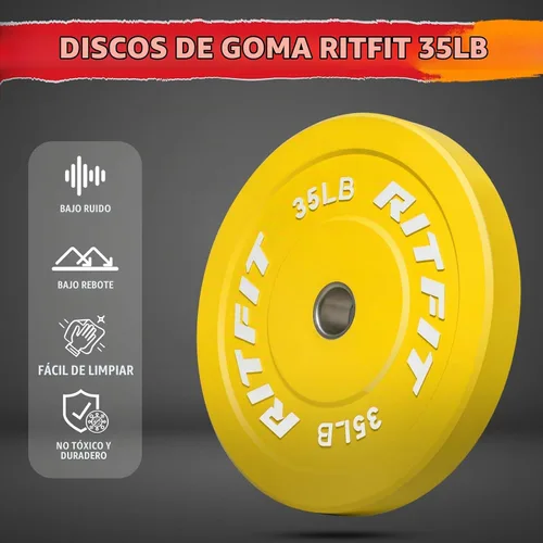 Vista 4 de RitFit Color Coded Bumper Plate, Olympic Bumper Plate for Barbell, 2-Inch Bumper Weight Plates With Steel Insert, rubber weight plates for Strength