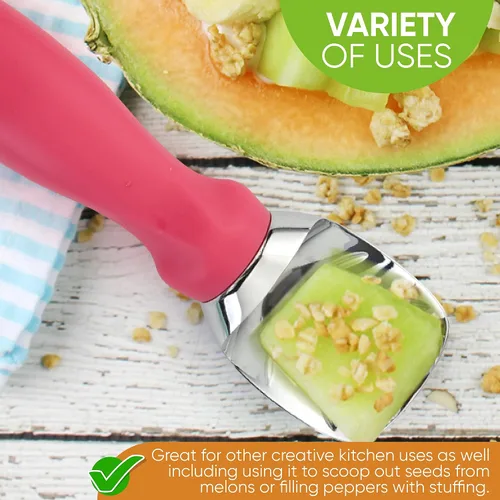 Vista 5 de Spring Chef - Cuchara para helado rosa de alta resistencia con mango suave, cuchara profesional para helado, cuchara de metal para masa de galletas