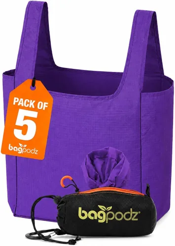 Vista 15 de Bolsas de comestibles reutilizables resistentes plegables y lavables, hechas de nailon RipStop con capacidad para 50 libras, diseñadas en Estados