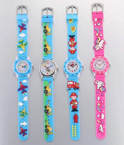 Vista 4 de Jewtme Lindos relojes para niños pequeños de 3 a 8 años analógicos para profesores de tiempo 3D, correa de silicona de dibujos animados para niñas