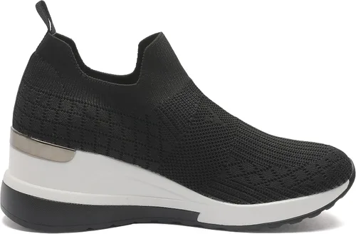 Vista 6 de YZ Zapatillas de tacón de cuña negras para mujer con parte superior de punto y transpirables