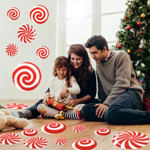 Vista 6 de 24 PCS Calcomanías de Suelo de Menta - 3 Tamaños Autoadhesivas Diseño de Dulces de Navidad, Calcomanías de Suelo y Ventana para Decoraciones