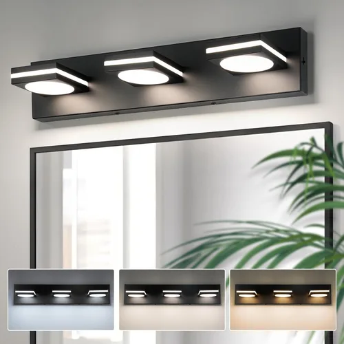 Vista 15 de OKELI Lámpara LED de tocador de baño de 3 luces, accesorios de iluminación de pared de baño modernos dorados sobre espejo (3CCT, 3000K-6000K)