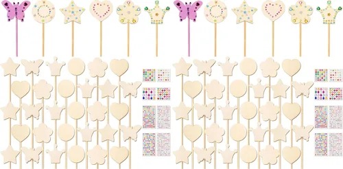Vista 10 de El kit de varitas de hadas de princesa Pllieay incluye 18 piezas de 6 estilos de varita de princesa de madera sin terminar, coronas de papel dorado