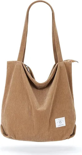 Vista 26 de KALIDI Bolsa Tote de Pana para Mujer con Cremallera Bolsa de Mano Casual Tote Bolsa de Hombro de Gran Capacidad con Bolsillos 1 negro y 1 blanco.