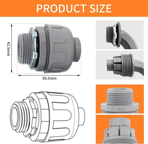 Vista 2 de Conector hermético de líquido de 3/4 pulgadas, accesorios de conducto eléctrico de PVC, conector de conducto flexible recto de 180 grados