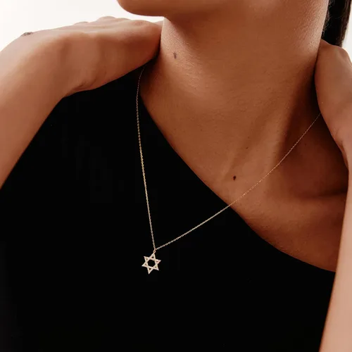 Vista 3 de Collar con diamantes de oro macizo de 14 quilates con estrella de David para mujer, collar con dije de estrella de diamante de oro real de 14