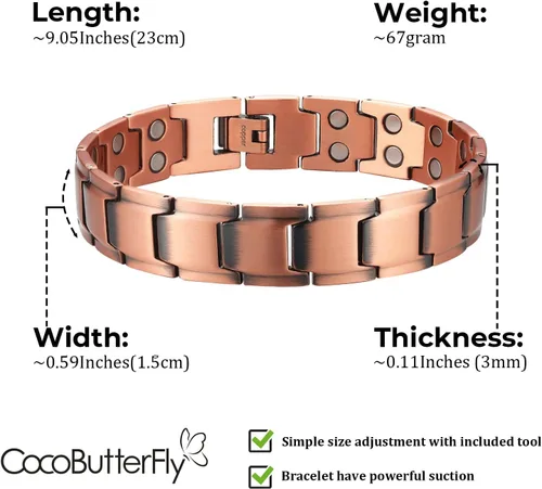 Vista 2 de 3000 Gauss - Pulsera magnética de cobre para hombre - Imán fuerte de doble fila con herramienta ajustable, aniversario, Navidad, Acción de Gracias